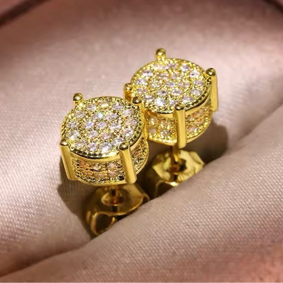 Shiny Round Zircon Hip Hop stud Paved Shiny Silver Stud CZ Silver Cubic Zircon - Picture 1 of 4